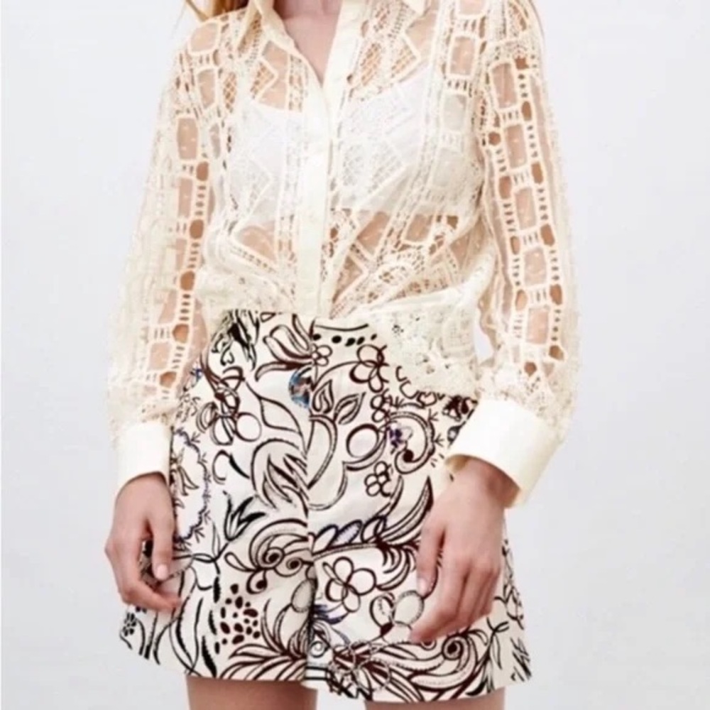 Zara | Cream Beaded Shorts